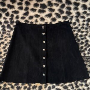 Reformation Black Suede Skirt with Button Detail